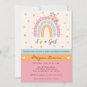 Invitation Baby shower arc-en-ciel rose floral C'est une fill