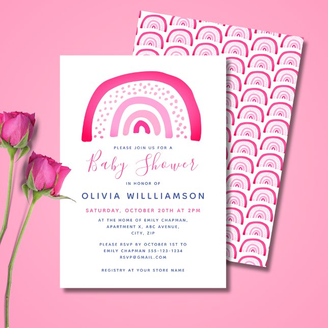 Invitation Baby shower arc-en-ciel rose moderne (Cute pink girls' rainbow, baby shower invitations and matching party range. 
)