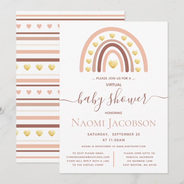 Invitation Baby shower arc-en-ciel rose vif (Devant / Derrière)