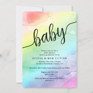 Invitation Baby shower arc-en-ciel Script bébé