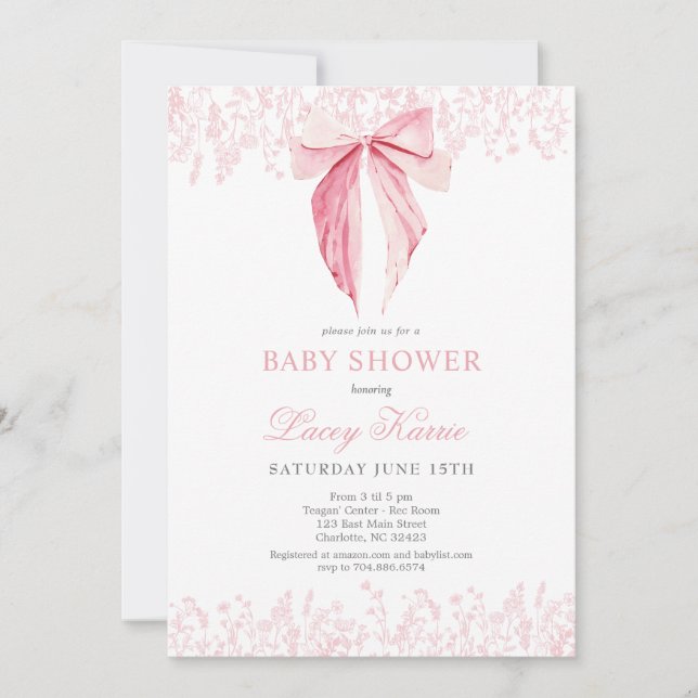 invitation Baby shower arc rose (Devant)