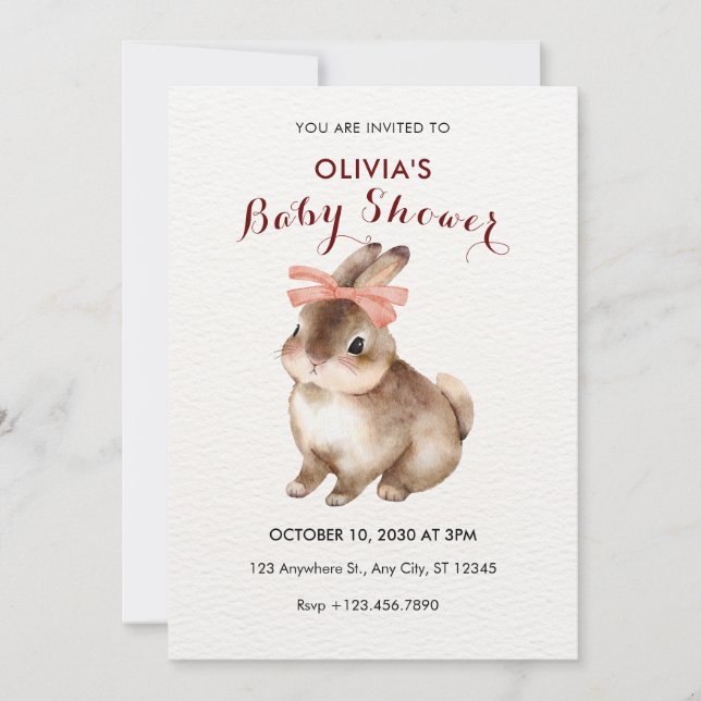 Invitation Baby shower arc rose lapin (Devant)