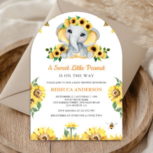 Invitation Baby Shower Arches Éléphants Tournesols Rustiques