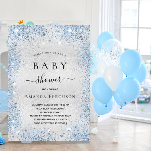Invitation Baby shower argent parties scintillant poussière b