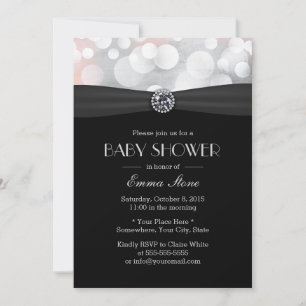Invitation Baby shower argenté et diamant noir chic