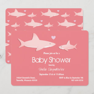 Invitation Baby shower Arrière - plan rose uni aux requins mi