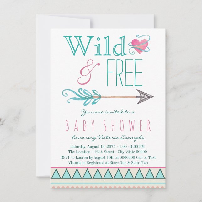 Invitation Baby shower Arrow de Boho Tribal Girls (Devant)