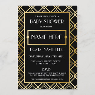 Invitation Baby shower Art déco 1920's Gold Mom Party Invitat