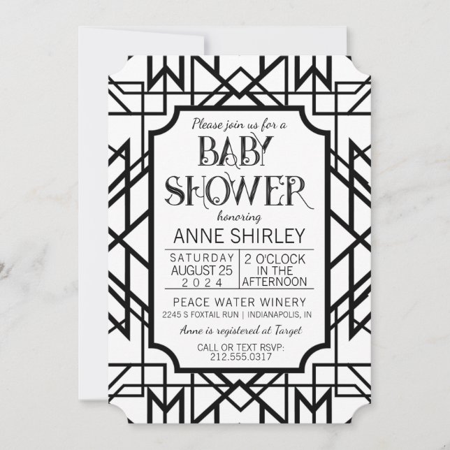 Invitation Baby shower Art déco Gatsby années 1920 (Devant)