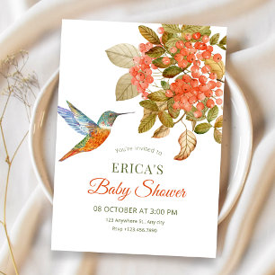 Invitation Baby shower artistique élégant oiseaux baies