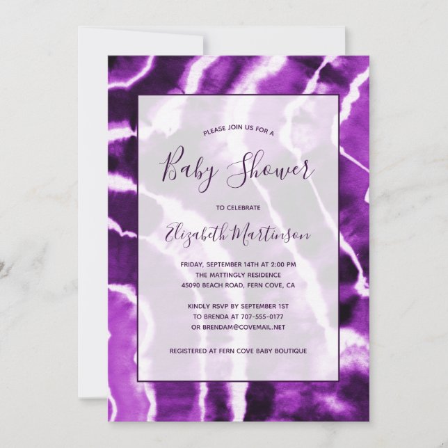 Invitation Baby shower Artistique moderne en marbre violet te (Devant)