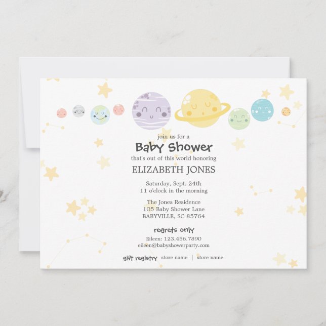 Invitation Baby shower astronomique Cute Kawaii (Devant)