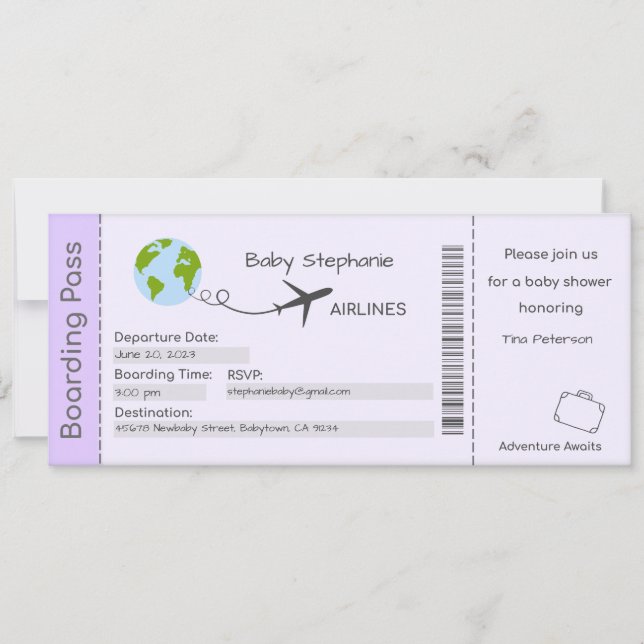 Invitation baby shower, Attente aventure, Voyage (Devant)