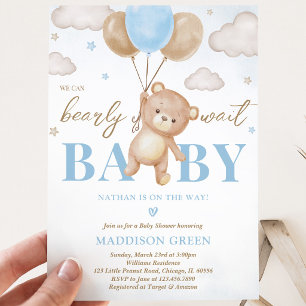 Invitation Baby Shower au Ballon Ours Bleu