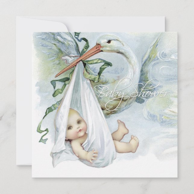 Invitation Baby Shower au Cigogne Bleu Turquoise (Devant)