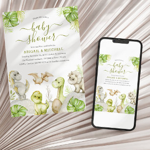 Invitation Baby Shower au Dinosaure à l'Aquarelle Douce