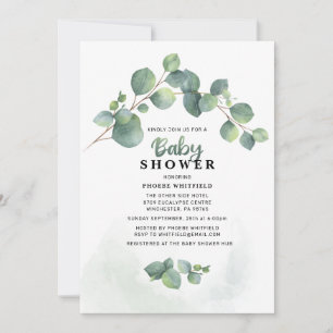 Invitation Baby Shower au feuillage d'eucalyptus rose saumon