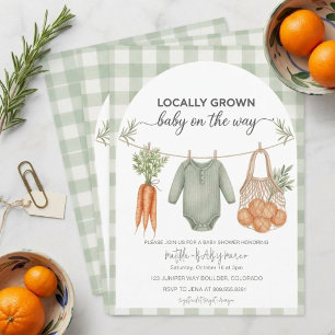 Invitation Baby Shower au Gingham Vert Sauge de Production Lo