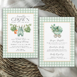 Invitation Baby Shower au Gingham Vert Sauge de Production Lo