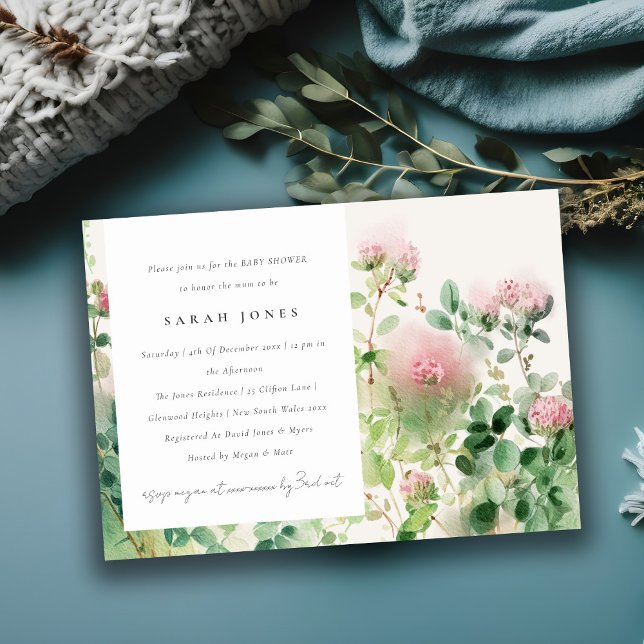 Invitation Baby Shower au Jardin Floral Aquarelle Rose Tendre (Créateur téléchargé)