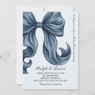 Invitation Baby Shower au noeud papillon en jeans bleus moder