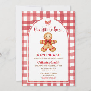 Invitation Baby Shower au Pain d'Épice à Carreaux Rouge Prépa