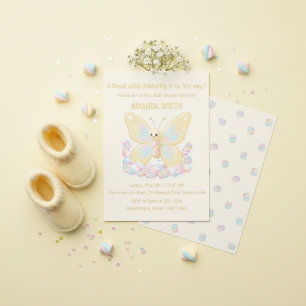 Invitation Baby Shower au Papillon à la Crème de Citron Jaune