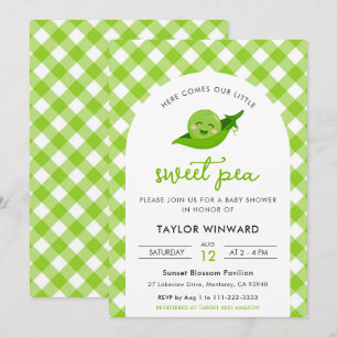 Invitation Baby Shower au Petit Pois Vert à Carreaux