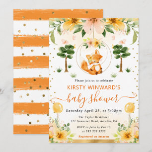 Invitation Baby Shower au renard floral mignon aquarelle