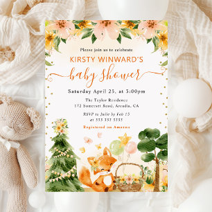 Invitation Baby Shower au Renard Floral Mignon Aquarelle