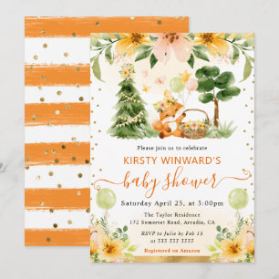 Invitation Baby Shower au renard floral mignon aquarelle