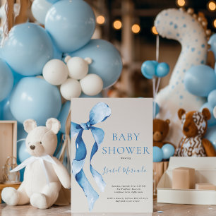 Invitation Baby-Shower au Ruban Bleu Pastel