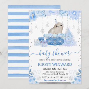 Invitation Baby Shower au Sceau Arctique Floral Aquarelle