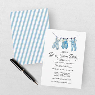 Invitation Baby Shower au thème Jean Bleu aquarelle