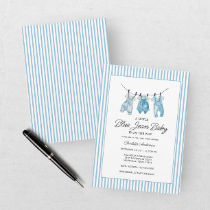 Invitation Baby Shower au thème Jean Bleu aquarelle