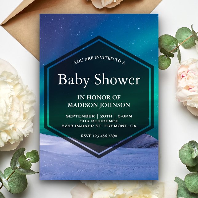 Invitation Baby shower aurora glacé arctique lumière polaire (Créateur téléchargé)