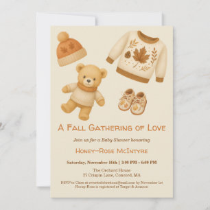 Invitation Baby-Shower Automnal Cosy   Crème Neutre & Orange