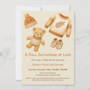 Invitation Baby-Shower Automnal Cosy   Crème Neutre & Orange