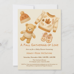 Invitation Baby-Shower Automnal Cosy   Crème Neutre & Orange