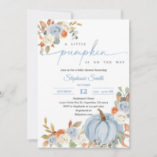 Invitation Baby Shower Automne Citrouille Bleue