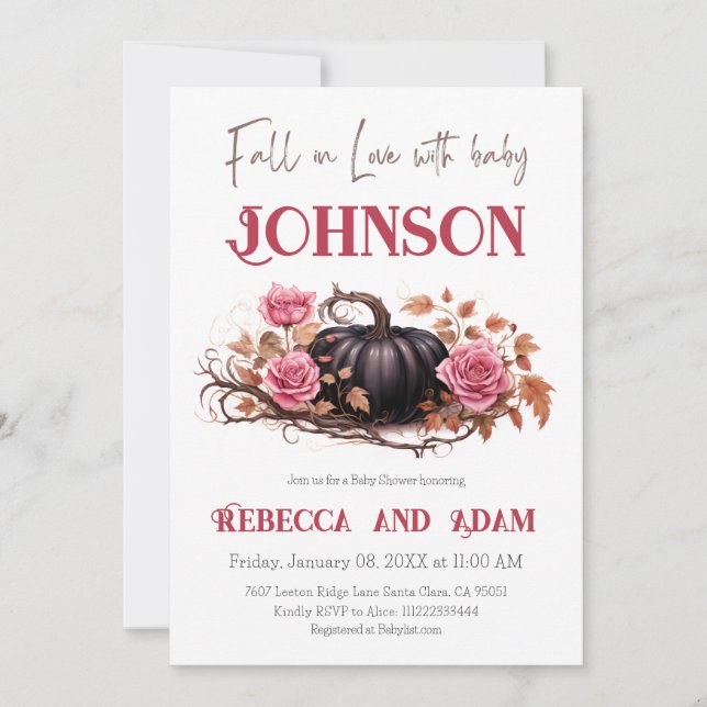 Invitation Baby shower Automne Citrouille noir Floral Automne (Devant)