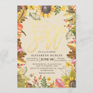 Invitation Baby shower Automne Maple Feuille Citrouille Sunfl