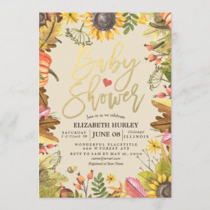 Invitation Baby shower Automne Maple Feuille Citrouille Sunfl