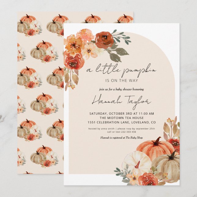Invitation Baby shower Automne Un Peu Citrouille (Devant / Derrière)
