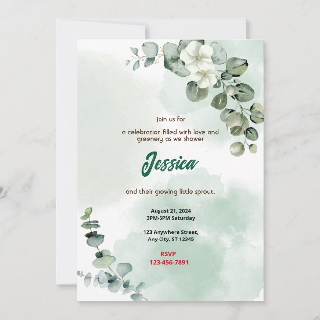 Invitation Baby shower aux bleuets (Devant)