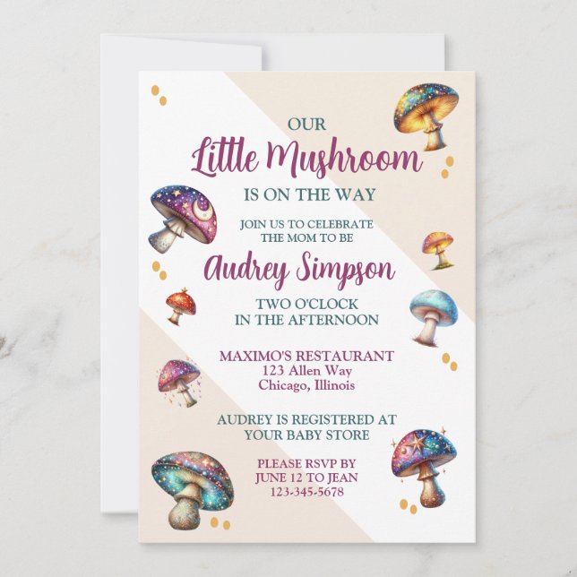 Invitation Baby shower aux champignons de Boho mignons (Devant)