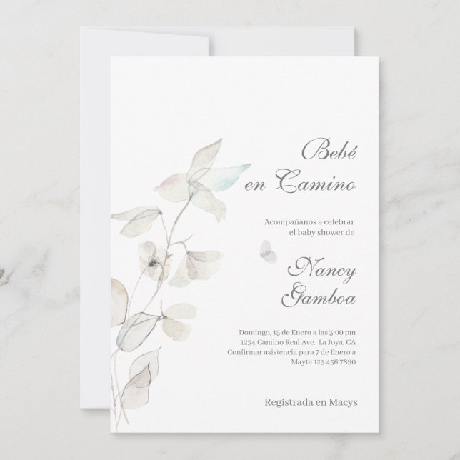 Invitation baby shower aux fleurs blanches (Devant)