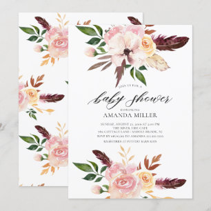 Invitation Baby shower aux fleurs roses rousses