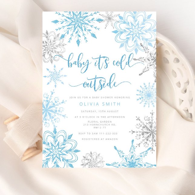 Invitation Baby shower aux flocons d'argent bleu (Créateur téléchargé)