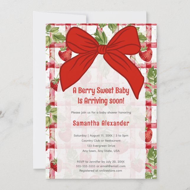 Invitation Baby shower aux fraises (Devant)
